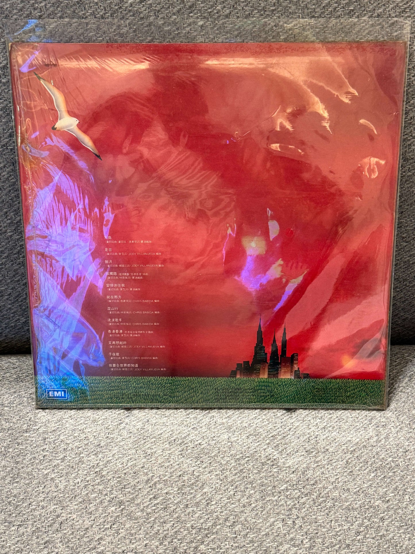 盧冠廷 – 天鳥 album cover showcasing tracklist and artistic design with vibrant red background.