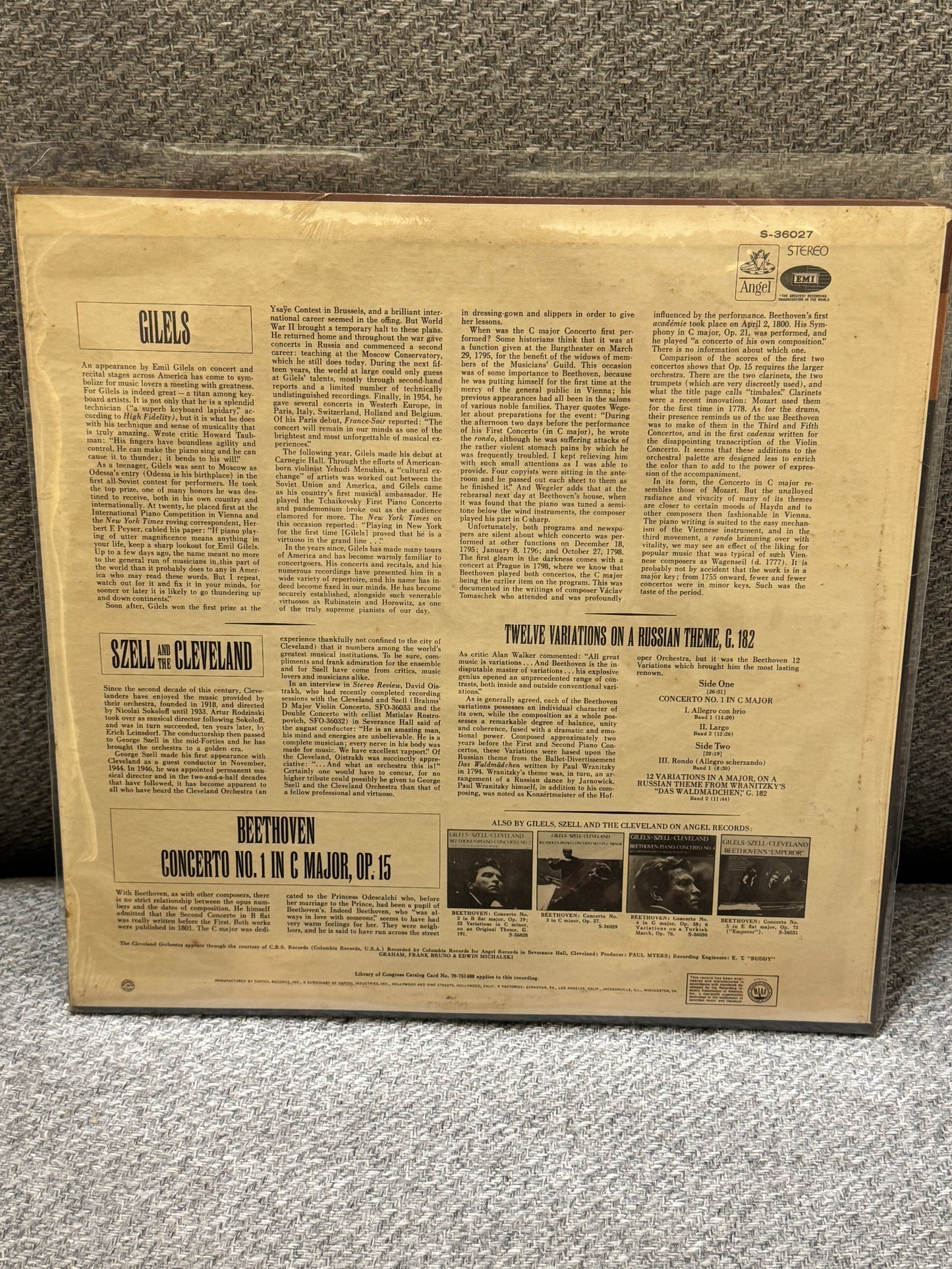 Beethoven Piano Concerto No.1 / Gilels/Szell/Cleveland